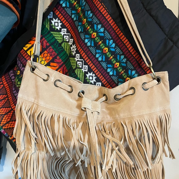 New handmade aztec print bag with drawstring top. Suede shoulder bag unused - Picture 5 of 9